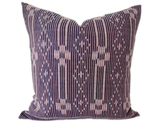 Handwoven Navy Pink and White Stripe Ikat Pillow Cover // 22 x 22  No. 0297