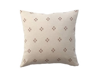 Muted Cocoa Brown and Off-White Hmong Blockprint Tribal Batik Cross Pillow Cover // 18 x 18 // 20 x 20 // 22 x 22 No. 0180