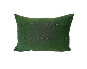 Chiangmai Tribal Green Pillow Cover with Little Pom Pom Tassel Detail // 12 x 20 // 14 x 20  No. 0301