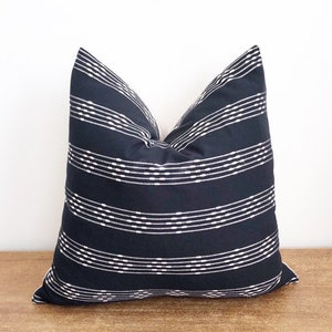 Handwoven Chiangmai Tribal Black and Off White Striped Lumbar Pillow Cover // 22 x 22  No. 039
