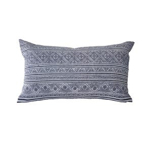 Vintage Handwoven Indigo Blue Hmong Batik Lumbar Pillow Cover // 12 x 20 No. 0347