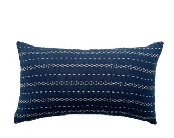 Blue and White Chiangmai Handwoven Tribal Cross Pillow Cover // 12 x 20 // 12 x 24  No. 0102