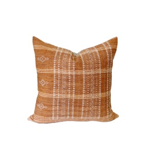 Handwoven Indian Wool Pumpkin Orange Tribal Pillow Cover // 22 x 22  No. 0304