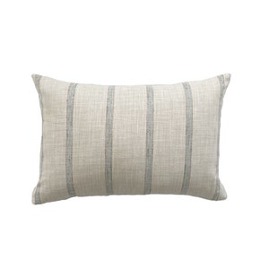 French Farmhouse Blue Green Stripe Striped Lumbar Pillow Cover // 14 x 20  No. 0241