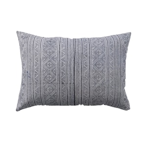 Vintage Handwoven Indigo Blue Hmong Batik Lumbar Pillow Cover // 14 x 20 No. 0193