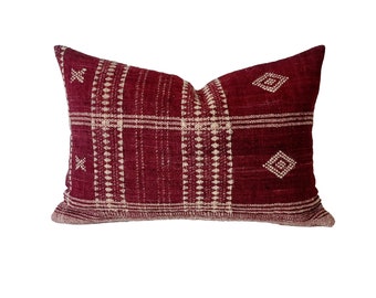 Handwoven Indian Wool Burgundy Lumbar Tribal Pillow Cover // 14 x 20  No. 0314