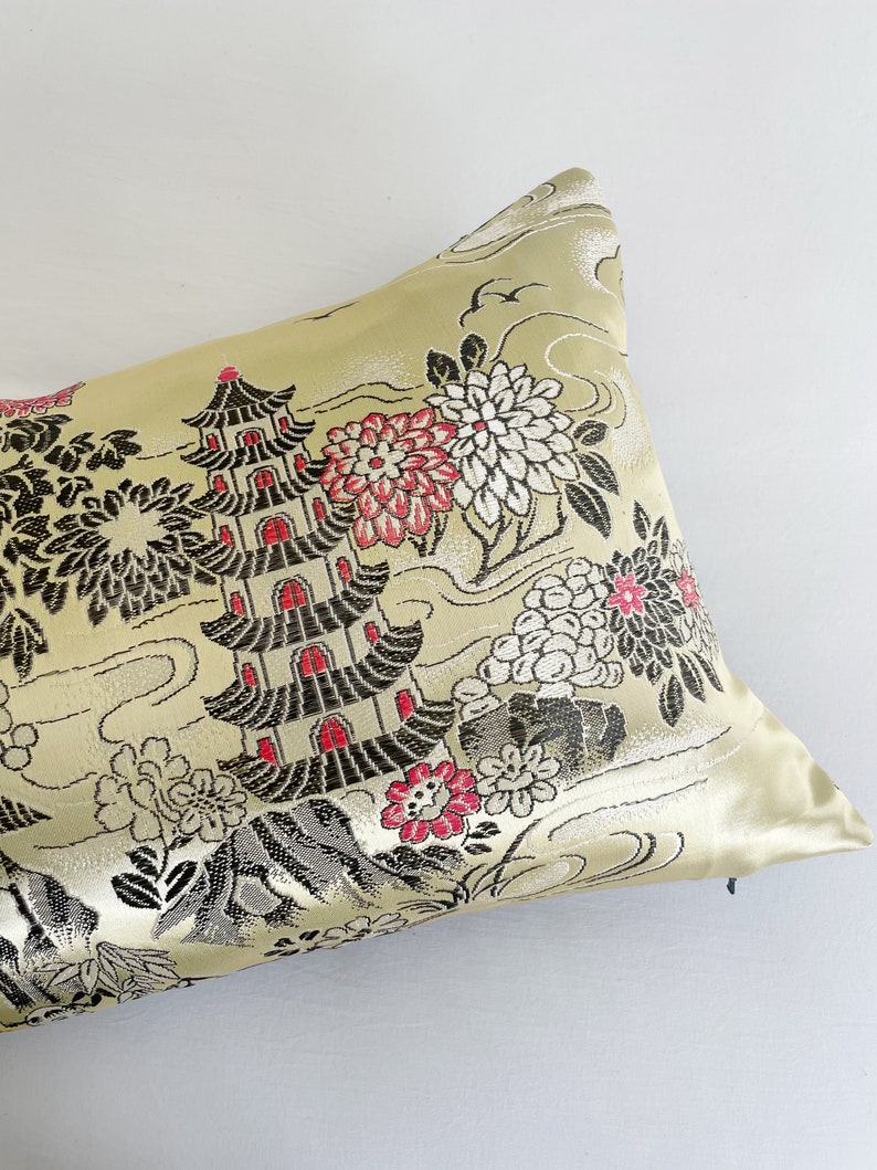 Vintage Gold and Black Chinoiserie Scene Lumbar Pillow Cover // 12 X 20 ...