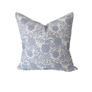 Mary Mary Designer Blue Linen Floral Blockprint Fabric Pillow Cover // Made to Order