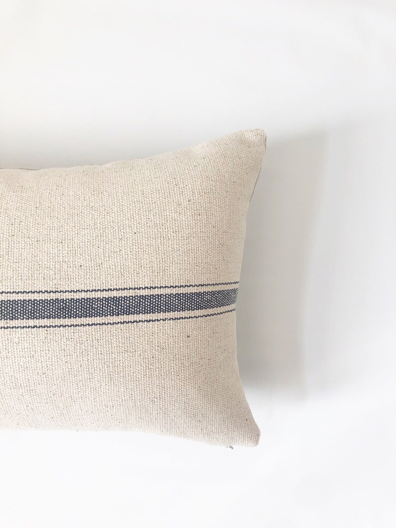 French Farmhouse Blue Striped Lumbar Pillow Cover // 12 x 20 Etsy