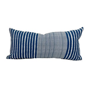 Chiangmai Blue and White Striped Indigo Batik Tribal Lumbar Pillow Cover // 12 x 24 // 14 X 26 No. 094