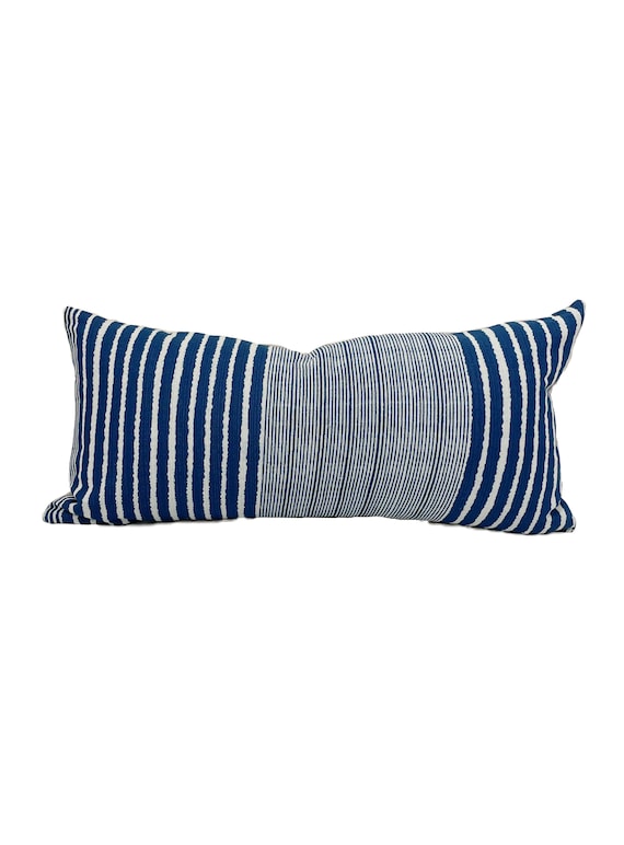 Chiangmai Blue and White Striped Indigo Batik Tribal Lumbar Pillow Cover // 12 x 24 // 14 X 26 No. 094