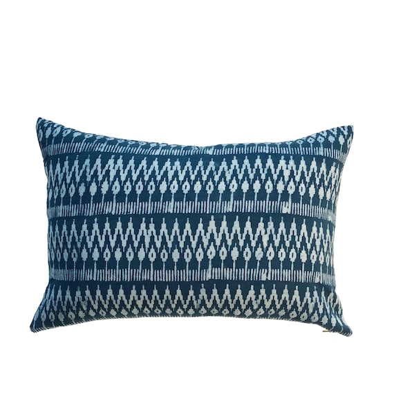 Navy Blue Indigo Batik Hmong Tribal Lumbar Pillow Cover // 14 X 20