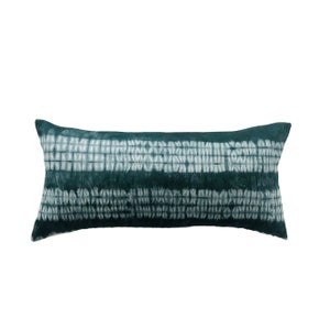 Dark Green Stripe Tie Dye African Yoruba Lumbar Pillow Cover // 12 x 20 // 12 x 24  No. 0206
