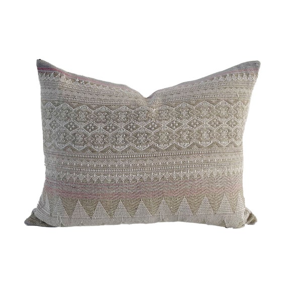 Naga Tribal Gray and Pink Handwoven Lumbar Pillow Cover // 16 x 20  No. 0267