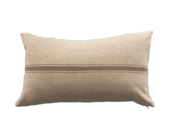 French Farmhouse Beige Striped Lumbar Pillow Cover // 12 x 20 // 14 x 20 No. 0207