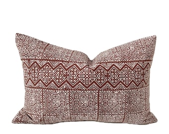 Handwoven Hmong Brown Batik Lumbar Tribal Pillow Cover // 14 x 20  No. 0239