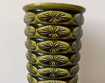 Vintage McCoy Atomic Starburst Vase 8.5 Inches | Olive Green Ceramic Pottery | MCM Decor