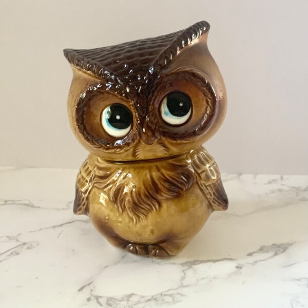 Vintage Ceramic Owl Bank Big Eyes | Kitschy Decor | Children’s Room | 1960s 1970s