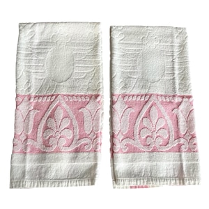 Vintage Bath Towel Pair Pink and White | Mid Century Bathroom Decor