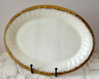 Vintage Fire King Milk Glass Platter: Gold Trim Anchor Hocking Dinnerware