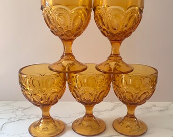 バーベキュー・調理用品 Vintage Amber Moon and Stars Goblets Vintage LE Smith Amber Moon & Stars Cordial Glasses Set of 6