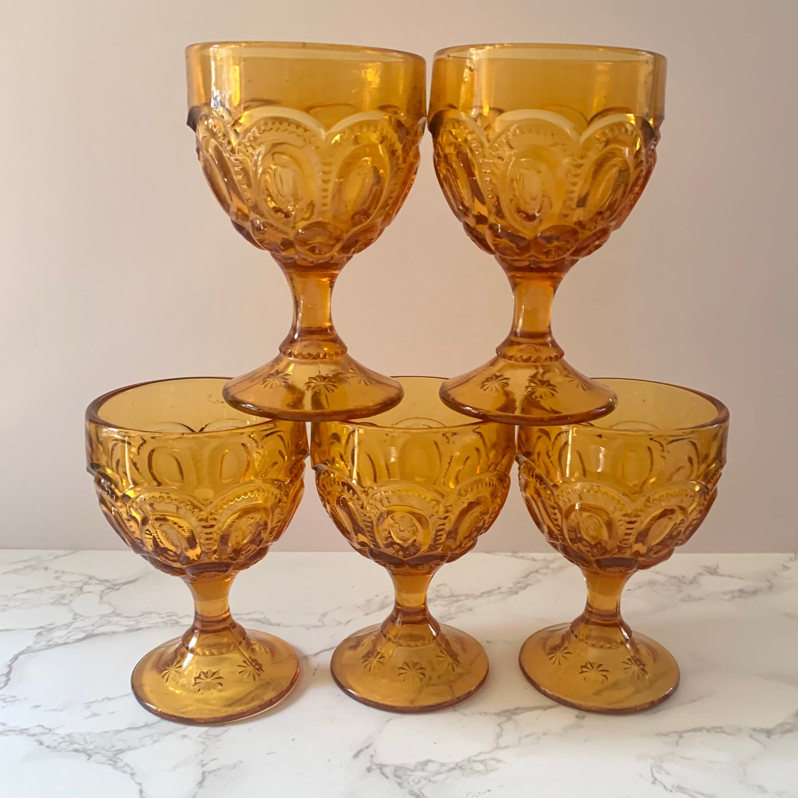 Vintage Amber Moon and Stars Goblets