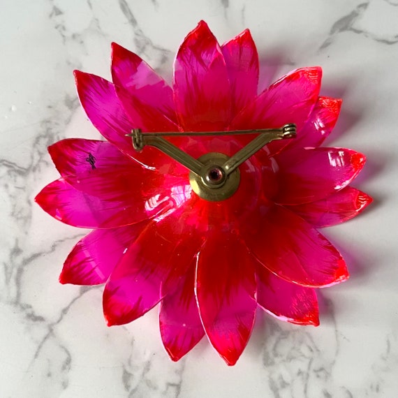 Vintage Pink Flower Brooch | Large 3 Inch Pin | B… - image 6