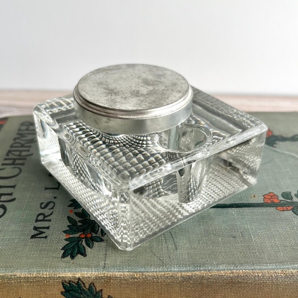 Vintage Art Deco Glass Inkwell by T.W.N. Co. | Collectible Desk and Office Supplies