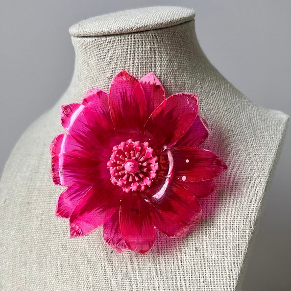 Vintage Pink Flower Brooch | Large 3 Inch Pin | B… - image 5