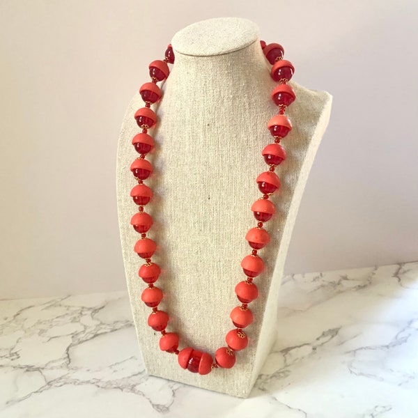 Vintage Hobe Necklace Red Lucite Beads with Original Hang Tag | Vintage Costume Jewelry