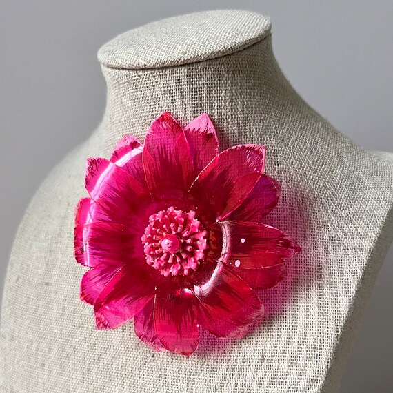Vintage Pink Flower Brooch | Large 3 Inch Pin | B… - image 1