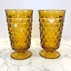 Vintage Whitehall Amber Glass Iced Tea Glasses | 1960s 1970s Drinkware Water Glasses | Barware