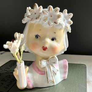 Vintage Lady Head Vase Napco Parasol Umbrella Girl | 1950s Decor | Vintage Kitsch Pinup