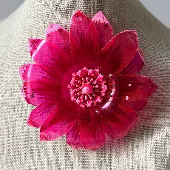 Vintage Pink Flower Brooch | Large 3 Inch Pin | B… - image 2