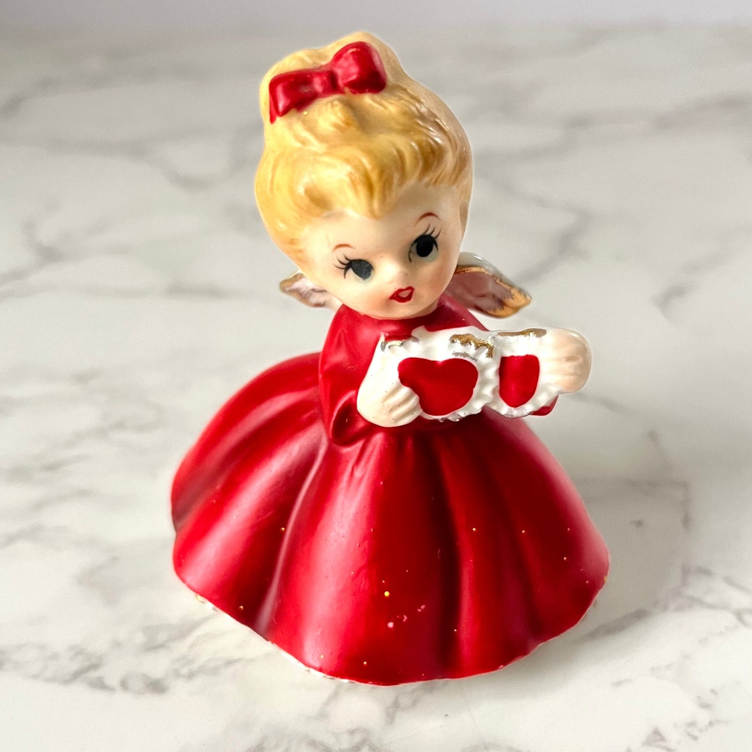 Vintage Valentine Angel Figurine Lefton Kitschy Valentines Day Decor