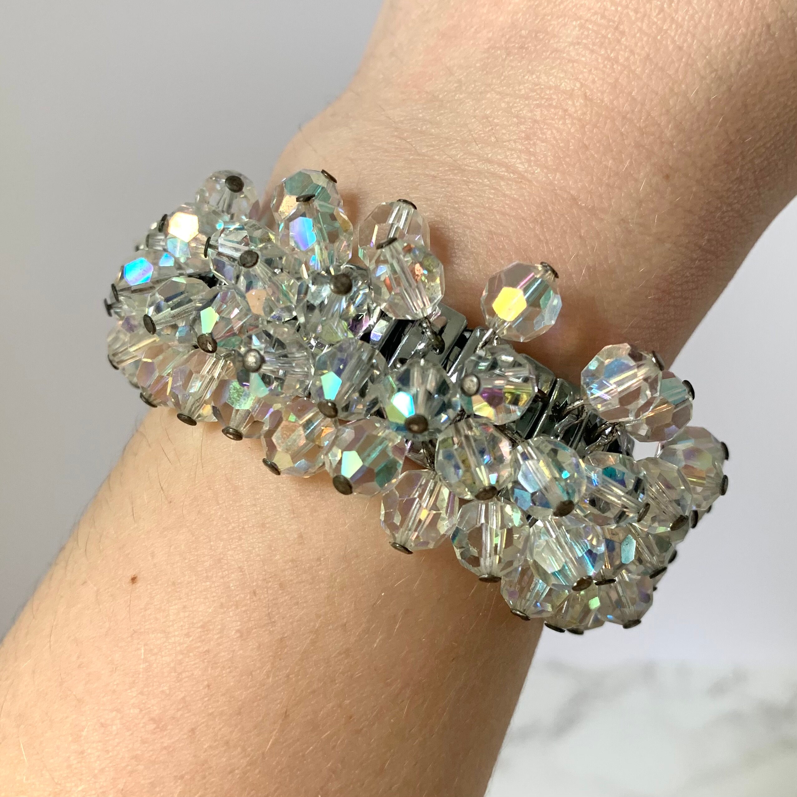 Vintage Japan Crystal Stretch Bracelet | Glass Aurora