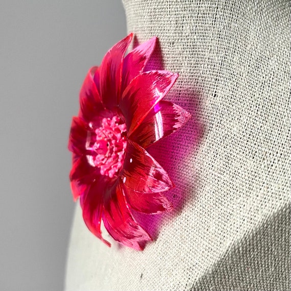 Vintage Pink Flower Brooch | Large 3 Inch Pin | B… - image 4