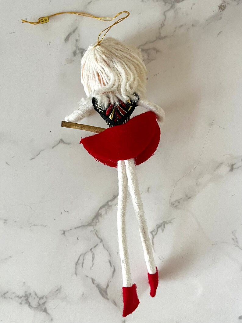 Vintage Christmas Ornament Made in Japan Girl Holding a Guitar Kitschy