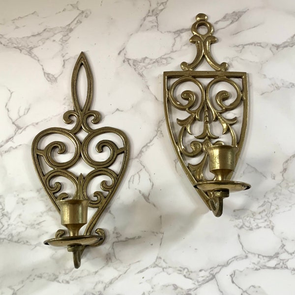 Brass Wall Sconce Pair for Candles Vintage Decor Made in Japan