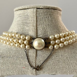 Vintage Faux Pearl Multistrand Necklace with 925 Sterling Silver Clasp | 18 Inches | Statement Jewelry | Prom Wedding Jewelry