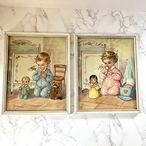 Vintage Giuliana Bonella Framed Prints: Praying Children Lithographs