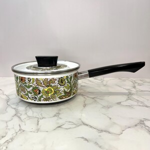 vintage Franciscains Chateau Casserole | Porcelaine fabriquée en France | Batterie de cuisine verte à motif cachemire des années 1970