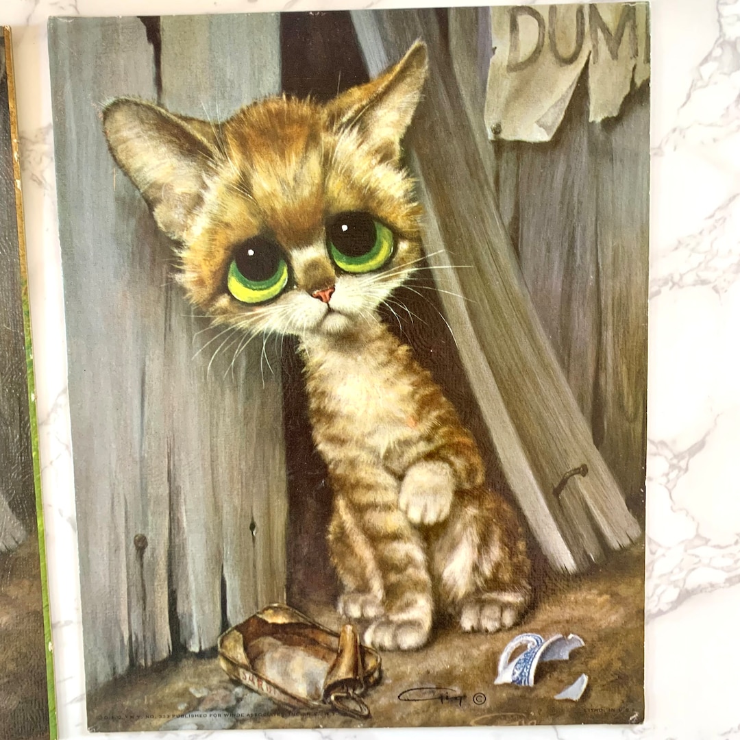 1960s Big Eye Cat Print Pitty Kitty by Gig 8x10 Original Kitschy Wall