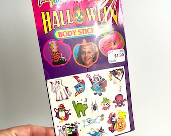 Pegatinas corporales de Halloween de Lisa Frank de los años 90, selladas en su embalaje original / Tatuajes temporales vintage