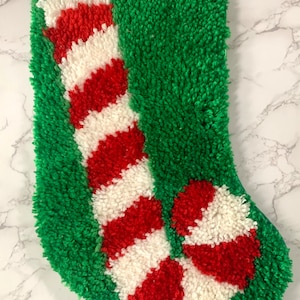 Vintage Latch Hook Christmas Stocking Candy Cane Holiday Decor