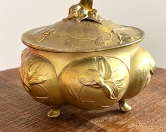 Antique Art Nouveau Gilded Jewelry Casket by Benedict #1190 | Floral Jewelry Box Storage
