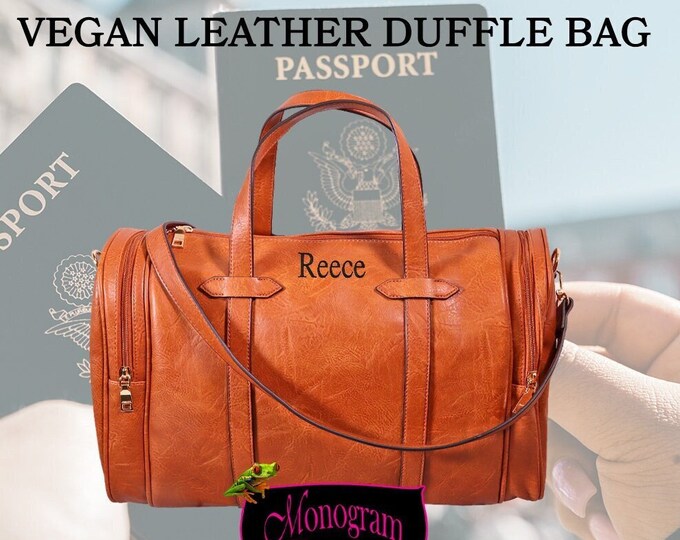 Vegan Leather Weekender | Weekend Getaway Bag | Overnight Duffle | Camel Brown Weekender Duffle | Faux Leather Duffle | Bridal Bag | Camel