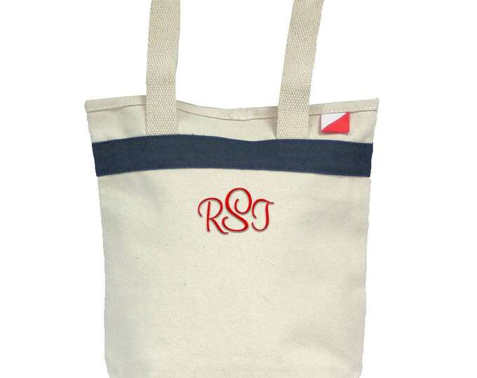 Monogrammed Tote Personalized Gift Market Tote Heavy Duty Canvas Beige Navy Trim Travel Tote Personalized Tote Bag Heavy Duty Tote