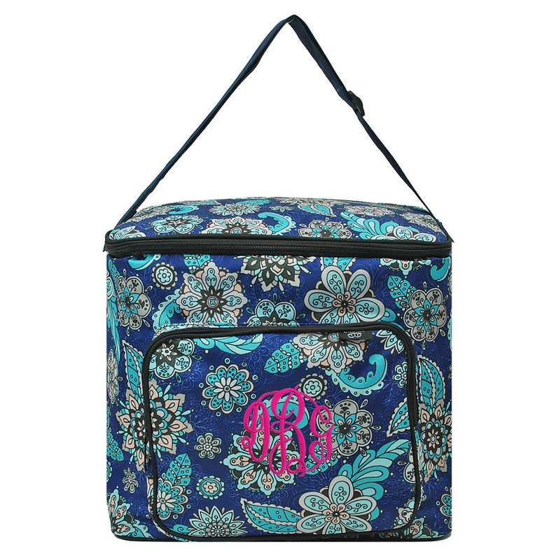 Personalized Insulated Slow Cooker Pot Carrier  Monogramed Navy Paisley