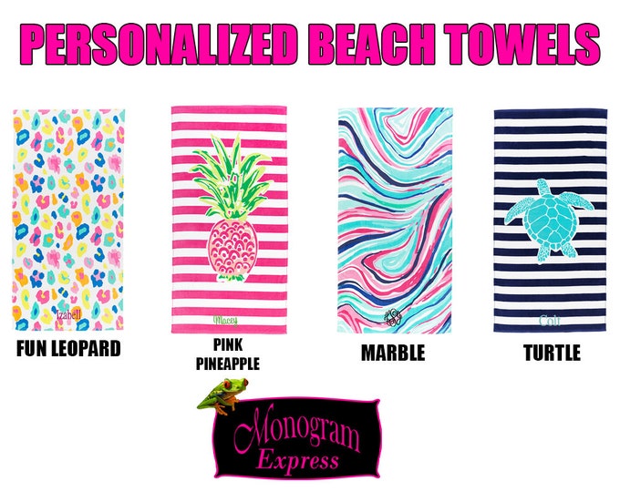 Personalized Beach Towels | Summer Towels | Monogrammed Pool Towels | Sea Turtle Towel | Marble Towel | Leopard Print Towel | 30" x 60"